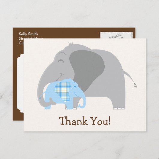 Baby shower met blauw geplakt Baby-olifant Briefkaart (Voorkant / Achterkant)