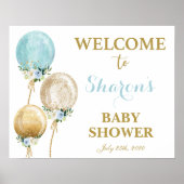 Baby shower met blauwe en gouden ballon poster (Voorkant)
