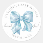 Baby Shower met Blauwe Lint Ronde Sticker (Voorkant)