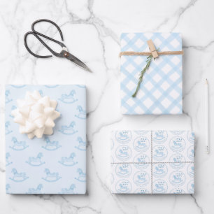 Baby shower met blauwe Rocking Horse Inpakpapier Vel