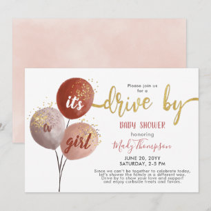 Baby shower met Blush-ballon en Sparkles Kaart
