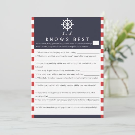 Baby shower met coden Papa kent best game Nautical Kaart (Staand voorkant)