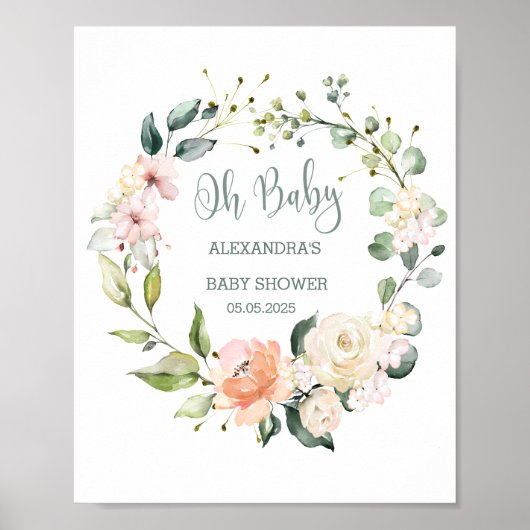 Baby shower met flesjes en bladeren poster (Voorkant)