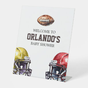 Baby shower met football als thema reclamebord met voetstuk