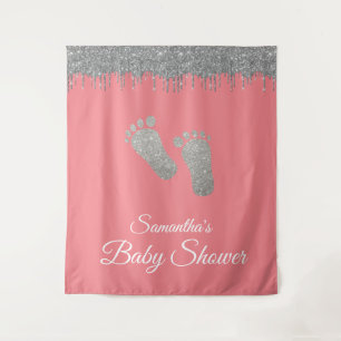 Baby shower met foto-achtergrond - Silver Glitter Wandkleed