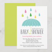 Baby shower met gekleurde regendruppels uitnodigin kaart (Voorkant / Achterkant)