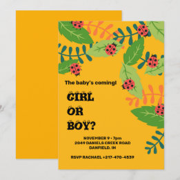 Baby shower met gele damestoornis kaart