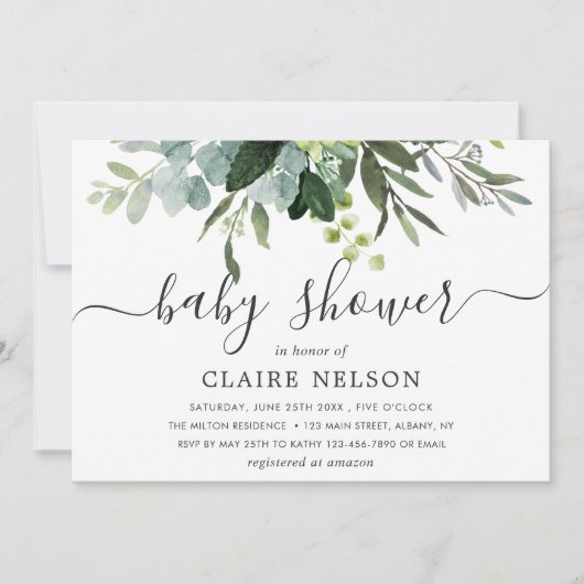 Baby Shower met groene Eucalyptusbladeren Kaart (Voorkant)