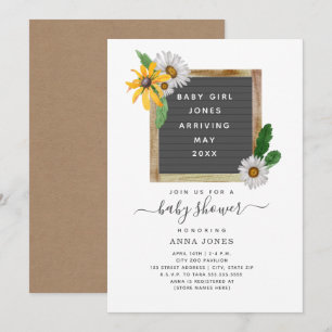 Baby shower met karton wilde bloemen kaart