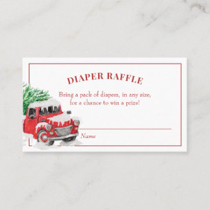 Baby shower met kerstrode vrachtwagen — luiertas visitekaartje