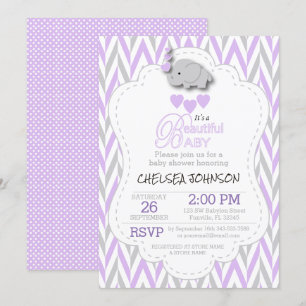 Baby shower met lavendel, wit en grijs kaart