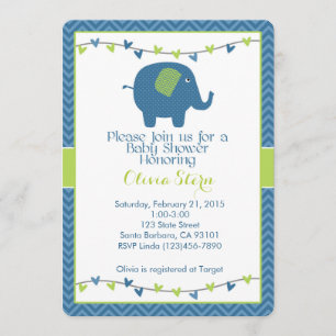 Baby shower met olifant in het blauw kaart