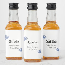 Baby shower met persoonlijk tintblauwe voetafdruk  likeurfles etiket