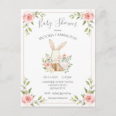 Baby shower met pink Blush Floral Bunny Rabbit Briefkaart (Voorkant)