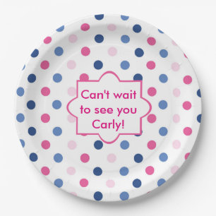 Baby shower met roze en blauwe pokkendots papieren bordje