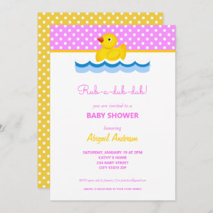 Baby shower met roze en gele duck Polka Dots Kaart