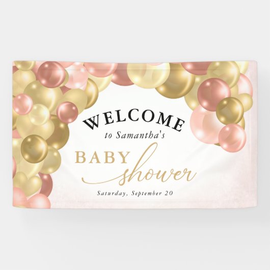 Baby shower met roze en gouden ballon voor Arch Gi Spandoek (Horizontaal)