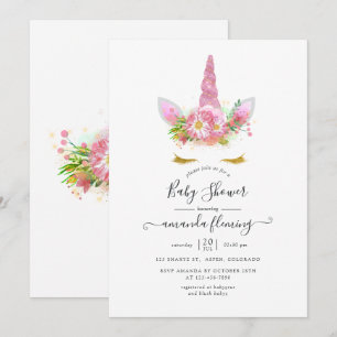 Baby shower met roze en goudflesjes kaart