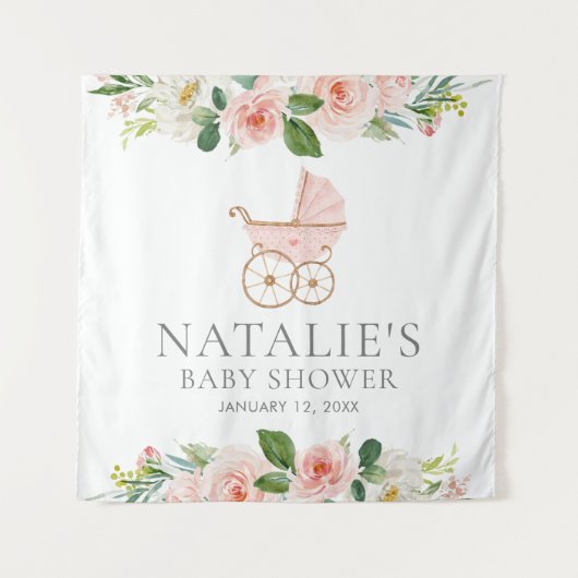 Baby shower met roze Floral Girl Wandkleed (Voorkant)