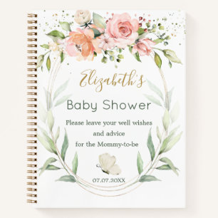 Baby shower met roze Floral Green Foliage Notitieboek