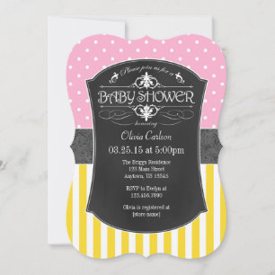 Baby shower met roze geelgrijze chroomstrips kaart
