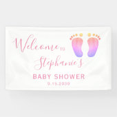 Baby shower met roze voetjes spandoek (Horizontaal)