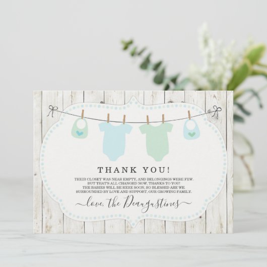 Baby shower met twee bakken - Hartelijk dank - Rob Bedankkaart (Staand voorkant)