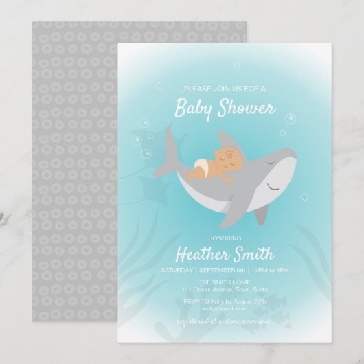 Baby shower met zoete haaien kaart (Voorkant / Achterkant)