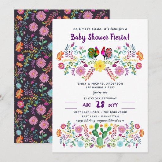 Baby shower mexicain FIESTA Invitation Folk Art (Devant / Derrière)