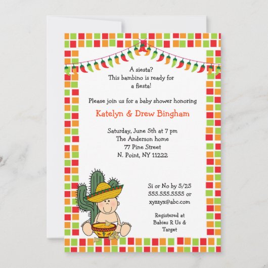 Baby shower mexicain Fiesta Invitation peau claire (Devant)
