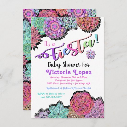 Baby shower Mexican Fiesta Floral Mandala Kaart (Voorkant / Achterkant)