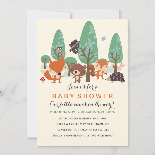 Baby shower mignon des amis Woodland Invitation (Devant)