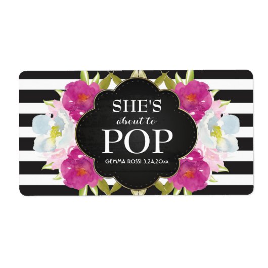 Baby shower Mini Champagne Étiquette Black Stripes (Devant)