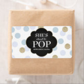 Baby shower Mini Champagne Label Blue Polka Dots (Insitu)