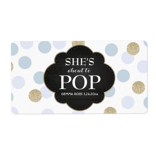 Baby shower Mini Champagne Label Blue Polka Dots (Voorkant)