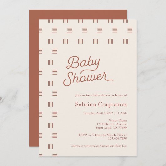 Baby Shower | Minimale uitnodiging van Boho (Voorkant / Achterkant)