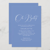 Baby shower minimaliste Script bleu Invitation (Devant / Derrière)
