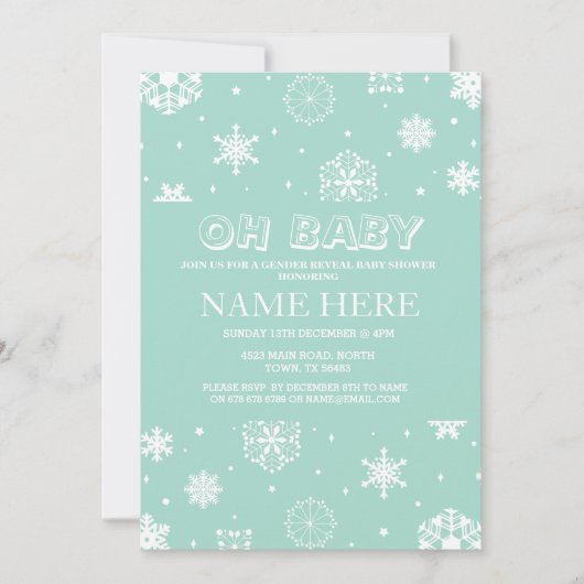 Baby shower Mint Geslacht Onthullen Sneeuwvlok Uit Kaart (Voorkant)