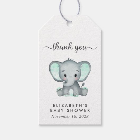 Baby shower Mint Green Elephant Hartelijk dank Cadeaulabel (Voorkant)