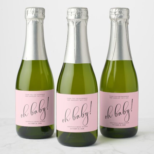 Baby shower Modern Script Blush Dank je Sparkling Wijnetiket (Flessen)