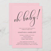 Baby shower Modern Script Blush Invitation Kaart (Voorkant / Achterkant)