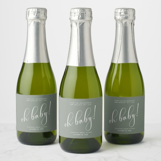 Baby shower Modern Script Sage Hartelijk dank Sparkling Wijnetiket (Flessen)