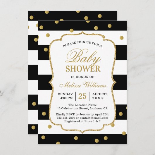Baby shower moderne Black White Stripes Invitation (Devant / Derrière)