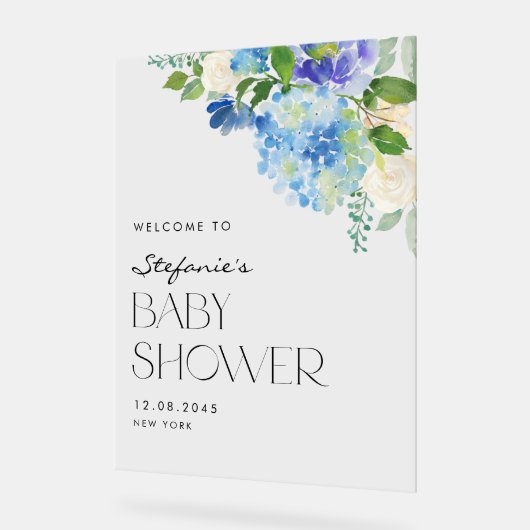Baby shower moderne Blue Hydrangea Fleurs Accueil (Angle)