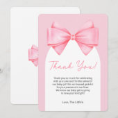 Baby shower moderne Bow rose Carte de remerciement (Devant / Derrière)