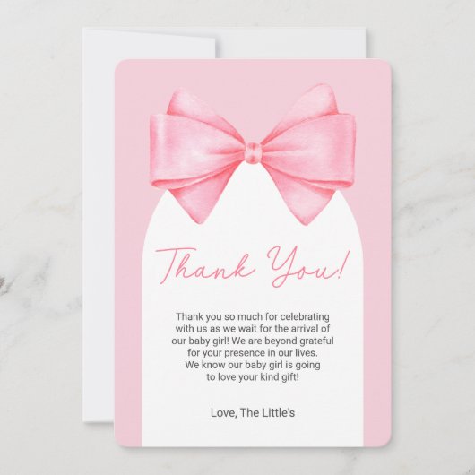 Baby shower moderne Bow rose Carte de remerciement (Devant)