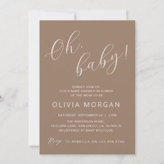 Baby shower Moderne Brown Tan Elegant Invitation
