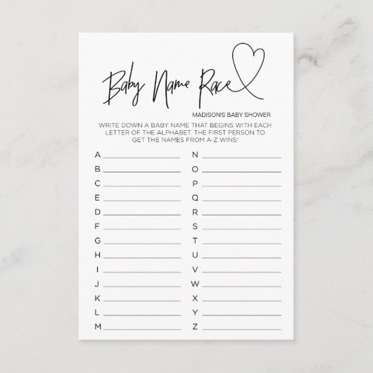 Baby shower moderne Cartes cardiaques Nom de bébé (Devant)