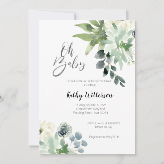 Baby shower moderne de verdure Invitation garçon (Devant)
