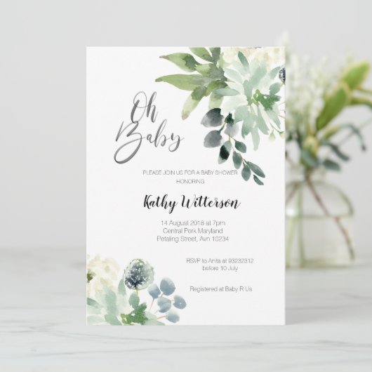 Baby shower moderne de verdure Invitation garçon (Debout devant)